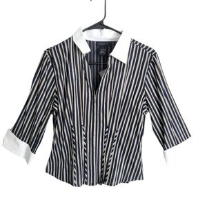 The Limited Stretch Long Sleeve Striped Blouse W/Collar Womens Sz  S
